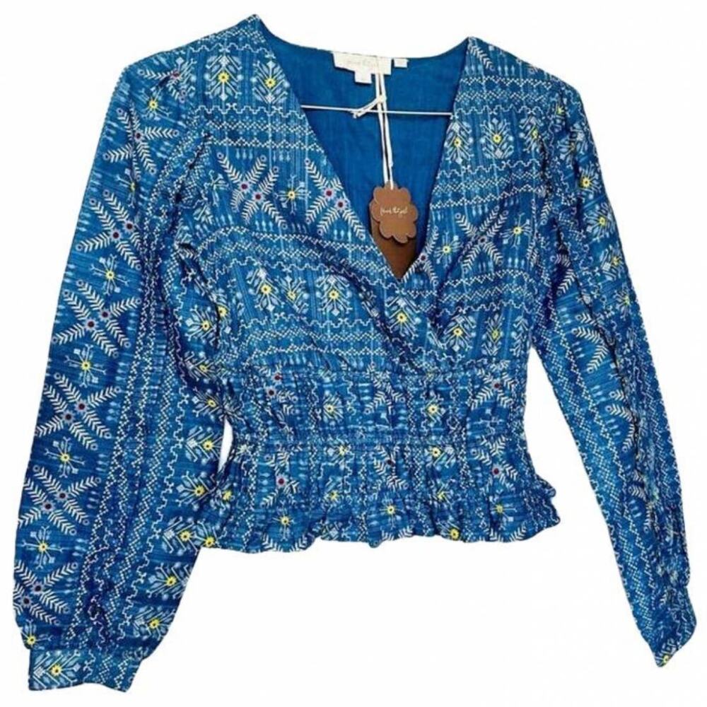 NEW ANTHROPOLOGIE FOREVER THAT GIRL Blue White Floral Smock VNeck Blouse Top XS - Picture 13 of 13